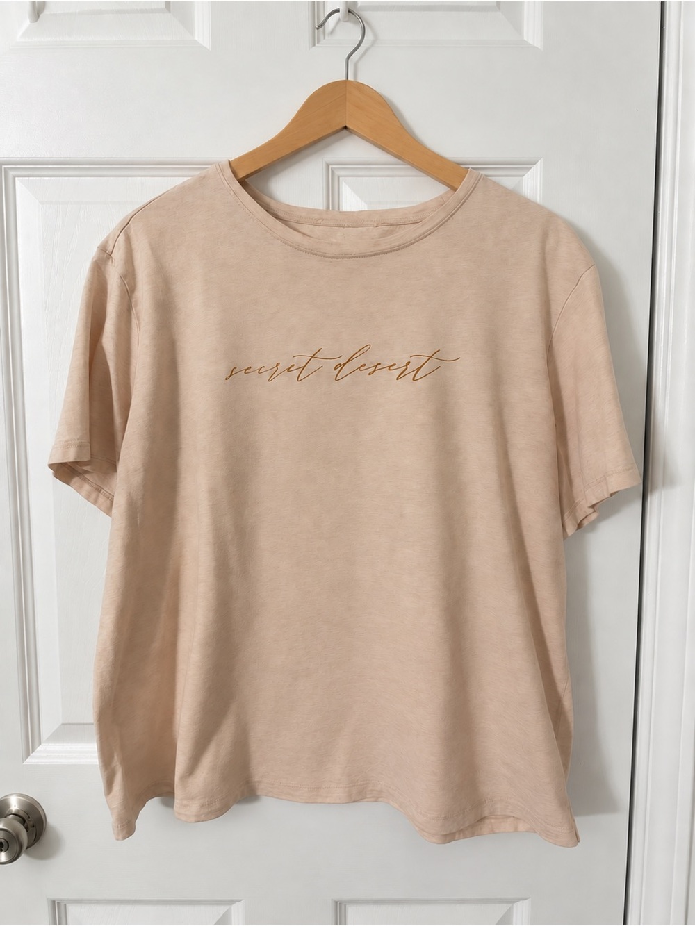 Addition Elle Cream Short Sleeve Tee with Script Graphic